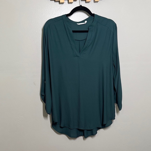 Lush Teal V-Neck Blouse - Picture 1 of 5